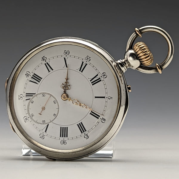 Antique unsigned pocket watch made in France, silver side open face, works well